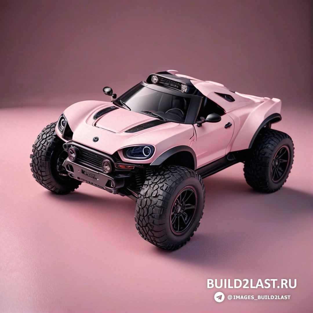 Панфутуризм - 3D-рендер. Бело-черный игрушечный грузовик на розовом фоне