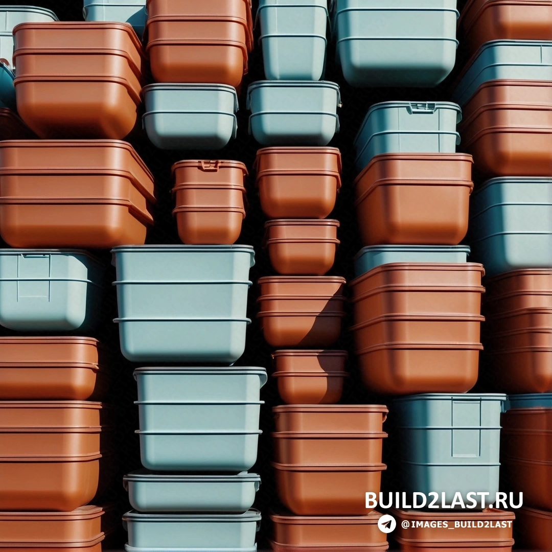 Постминимализм - рендер Ambient occlusion. Большая стопка пластиковых контейнеров, стоящих друг на друге на стене других контейнеров.