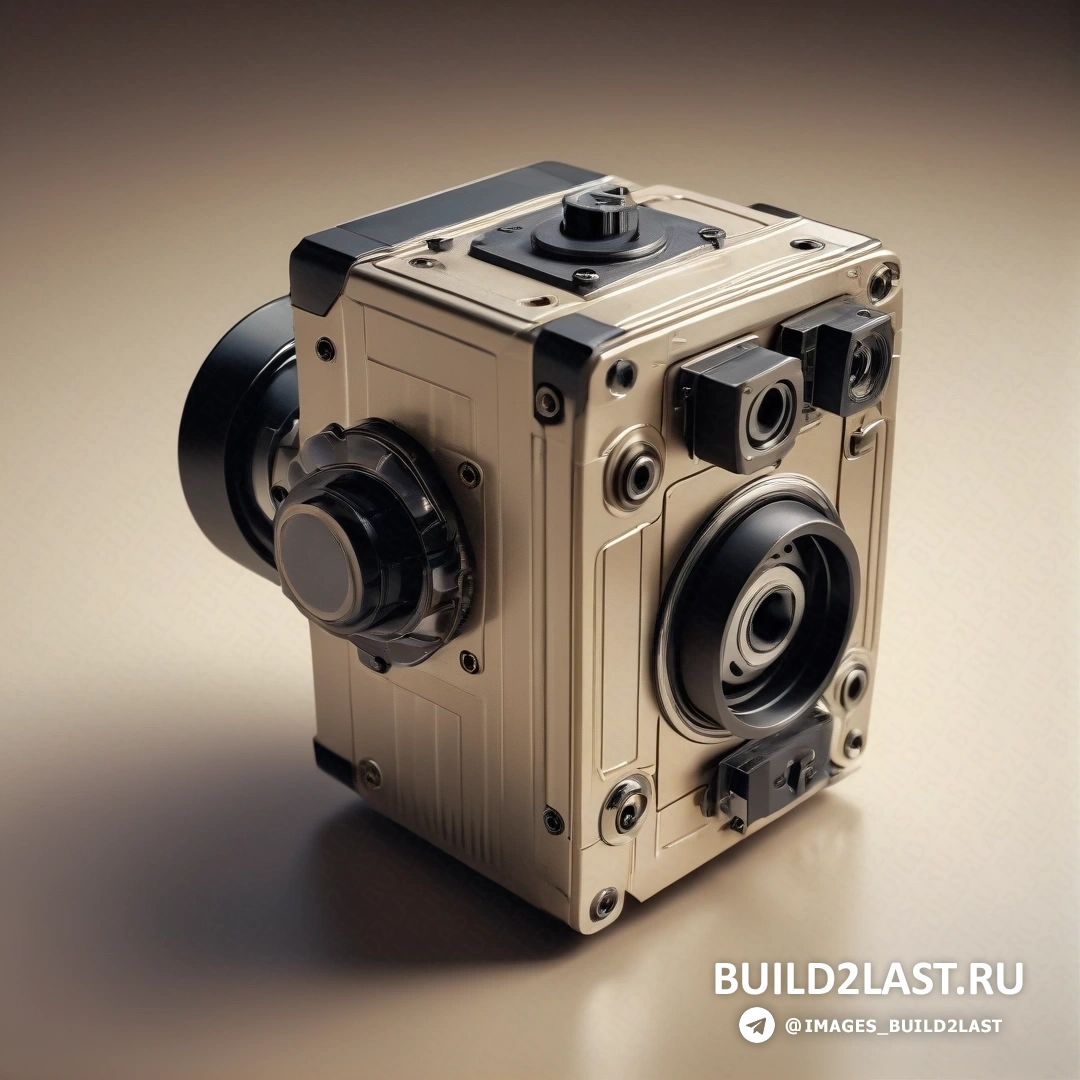 Фотореализм - 3D-рендер. Камера с прикрепленным к ее корпусу объективом и корпус камеры, прикрепленный к ее корпусу