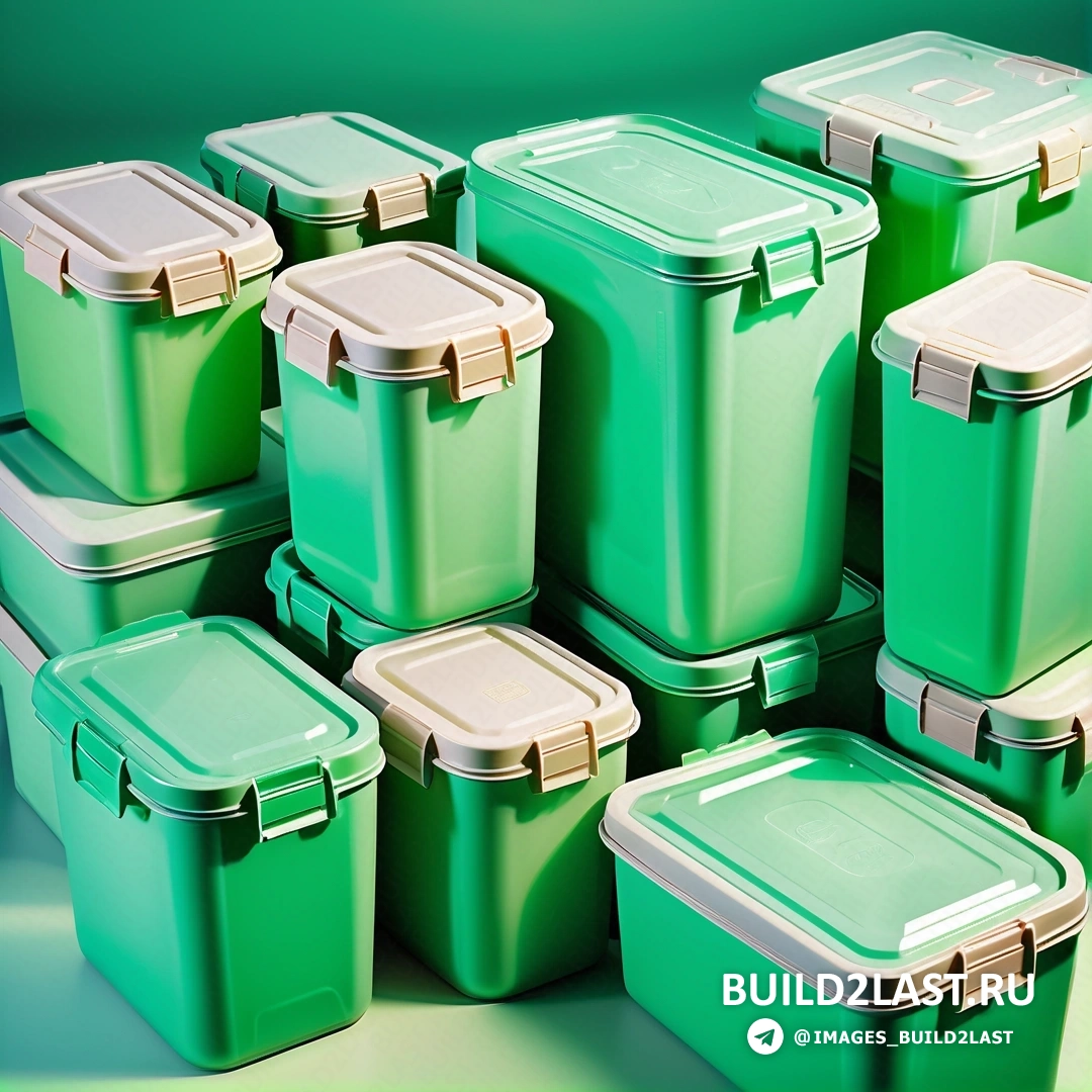 Plasticien - рендер окклюзии окружающей среды. Куча зеленых и белых контейнеров друг на друге на зеленой поверхности.