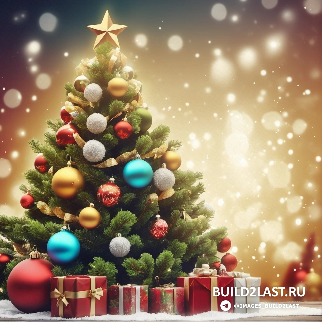 Рождественская елка с подарками и звездой на вершине