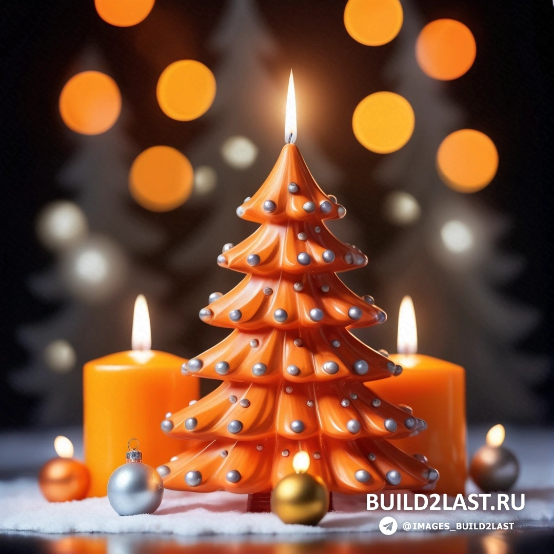 Рождественская елка со свечами и украшениями на столе с огнями и черным фоном