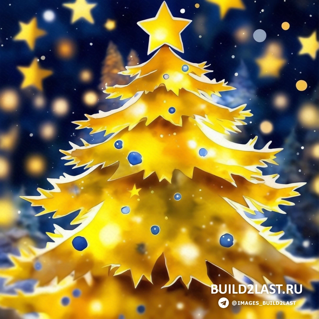 Рождественская елка со звездами и синим фоном со снежинками