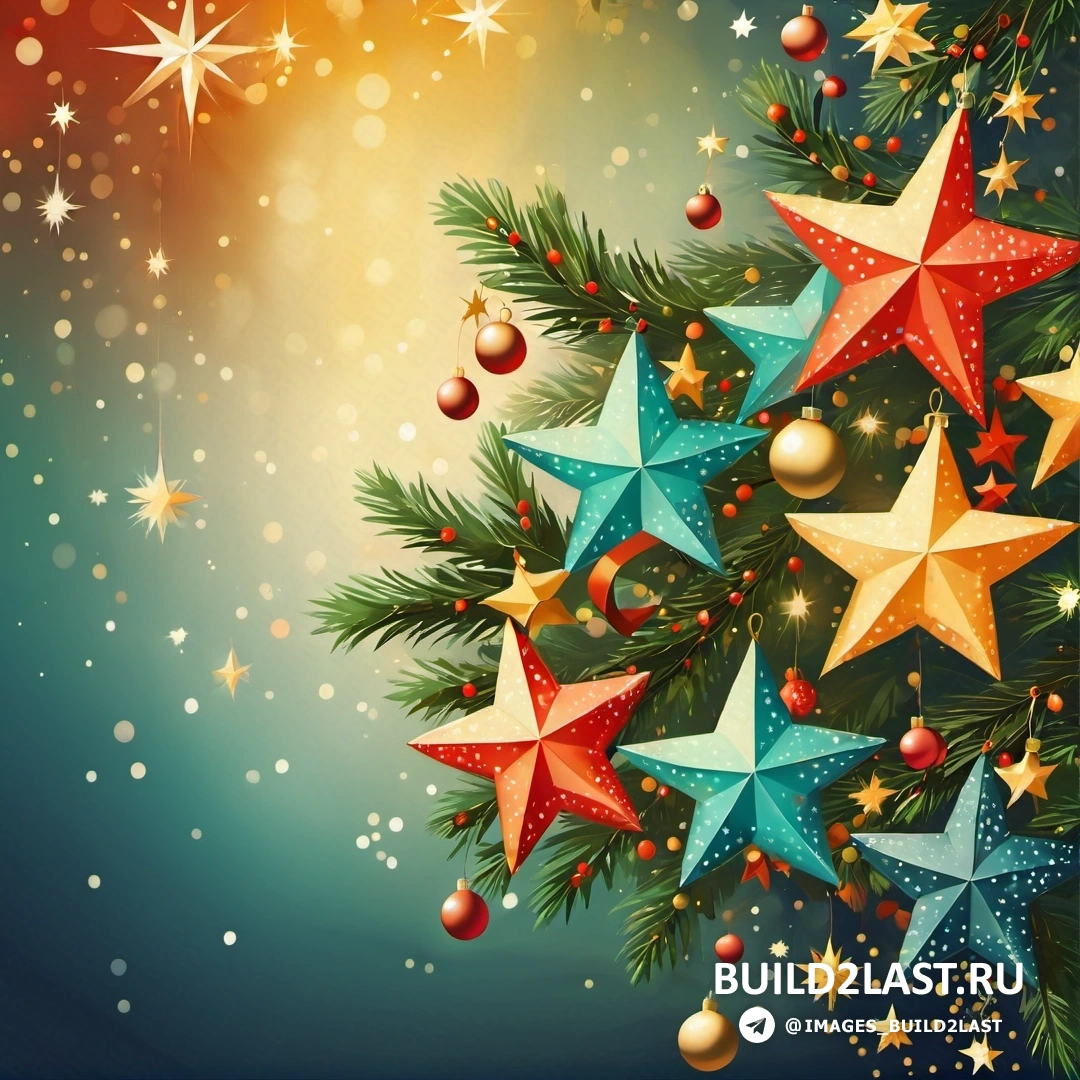 Рождественская елка со звездами и украшениями