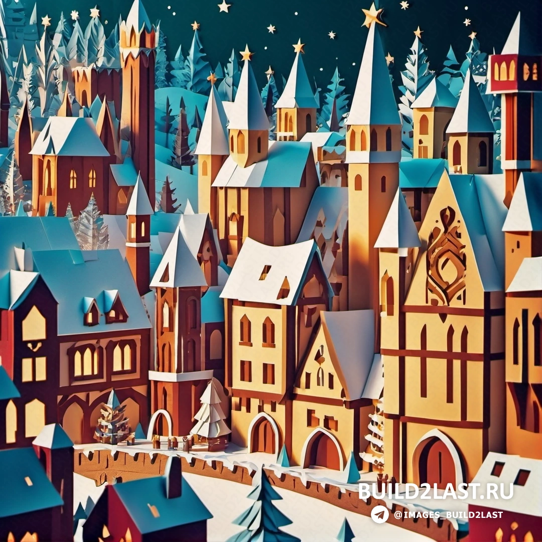 Рождественская сцена с замком и городом