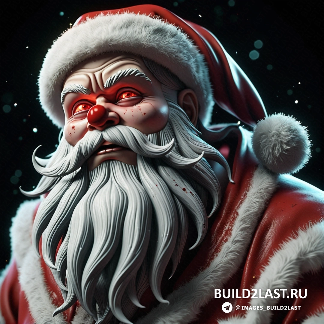 Санта-Клаус с бородой и красным носом