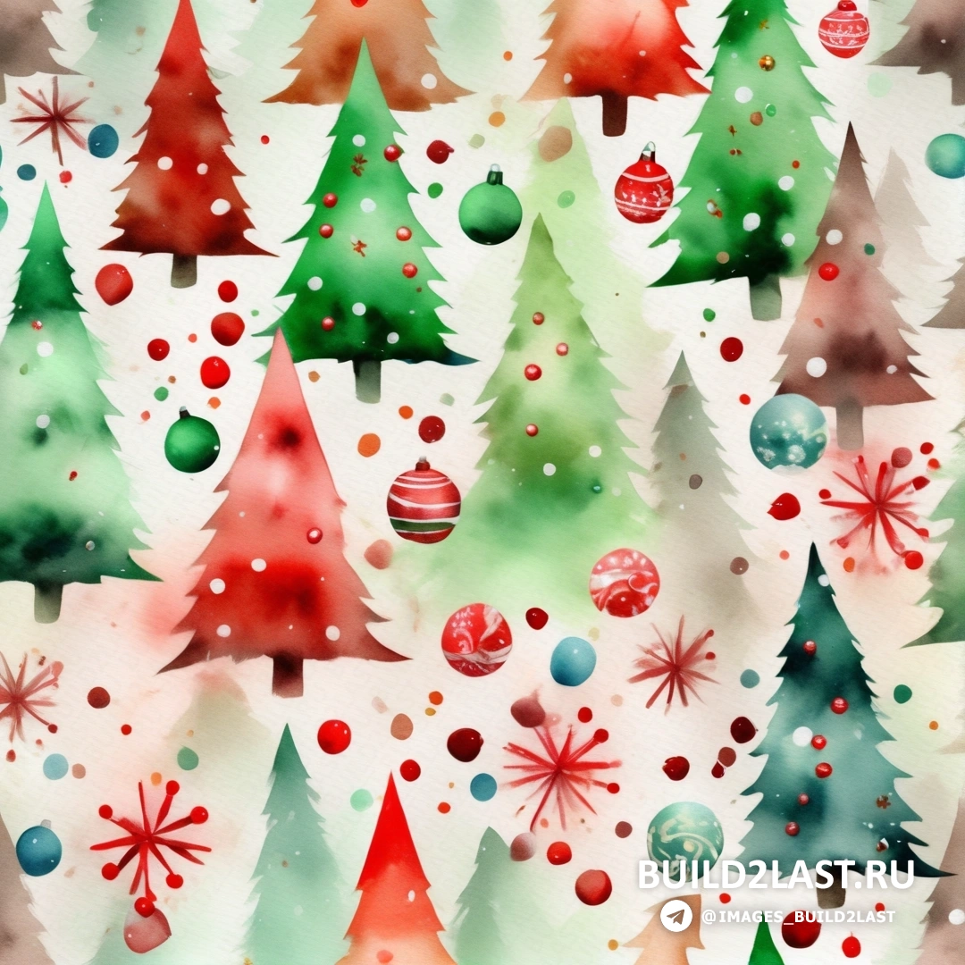 акварельный рисунок рождественской елки с орнаментом и снегом