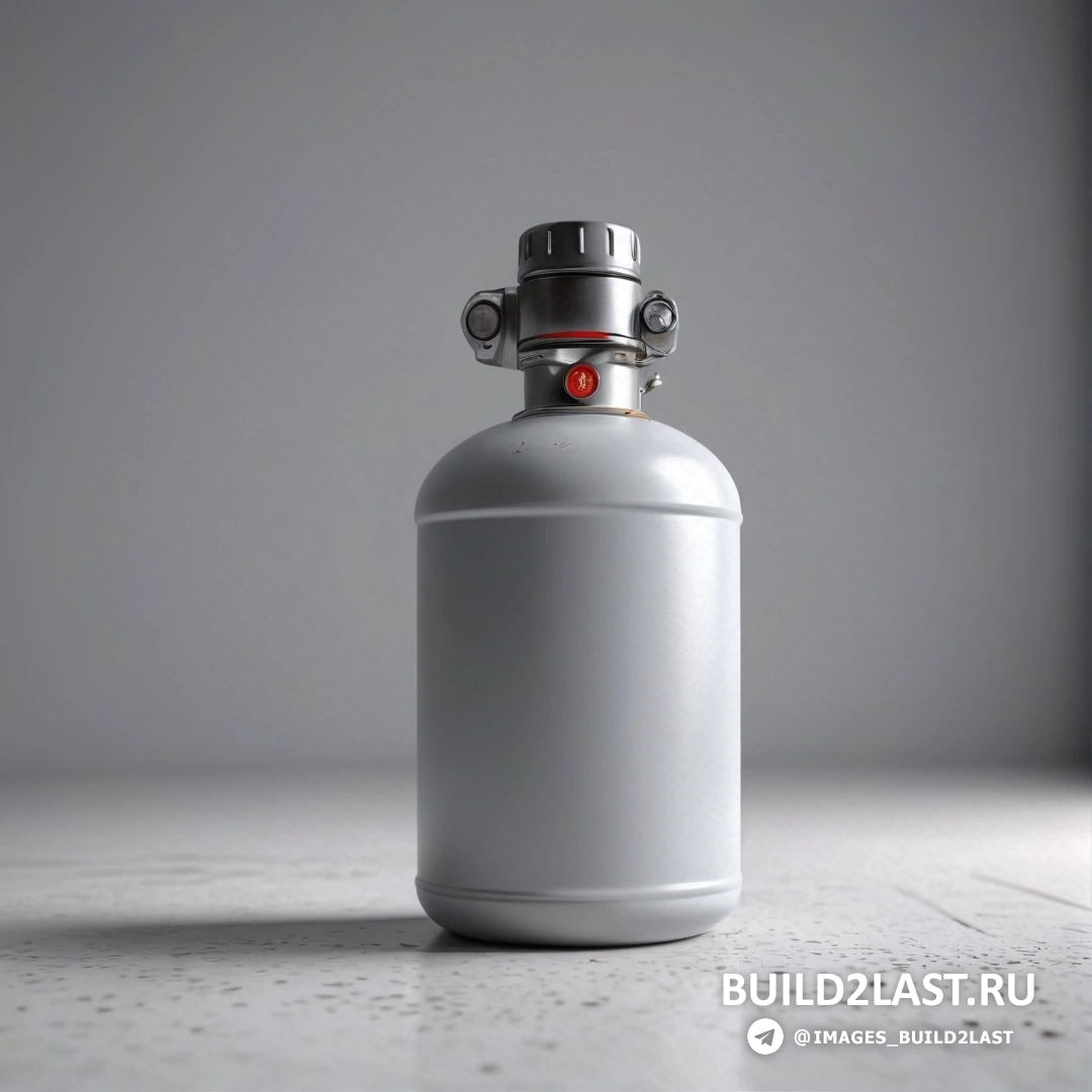 Фотореализм - визуализация с окклюзией окружающего пространства. Белая бутылка с красным светом на ней на столешнице с серым фоном