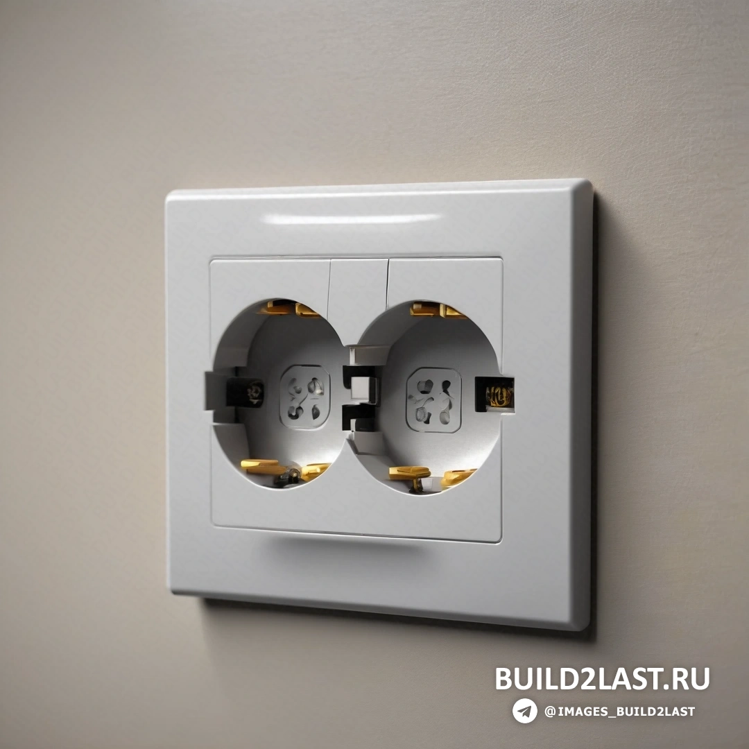 Шок-арт - цифровая визуализация. Белая электрическая розетка с двумя желтыми лампочками по бокам и белой стеной