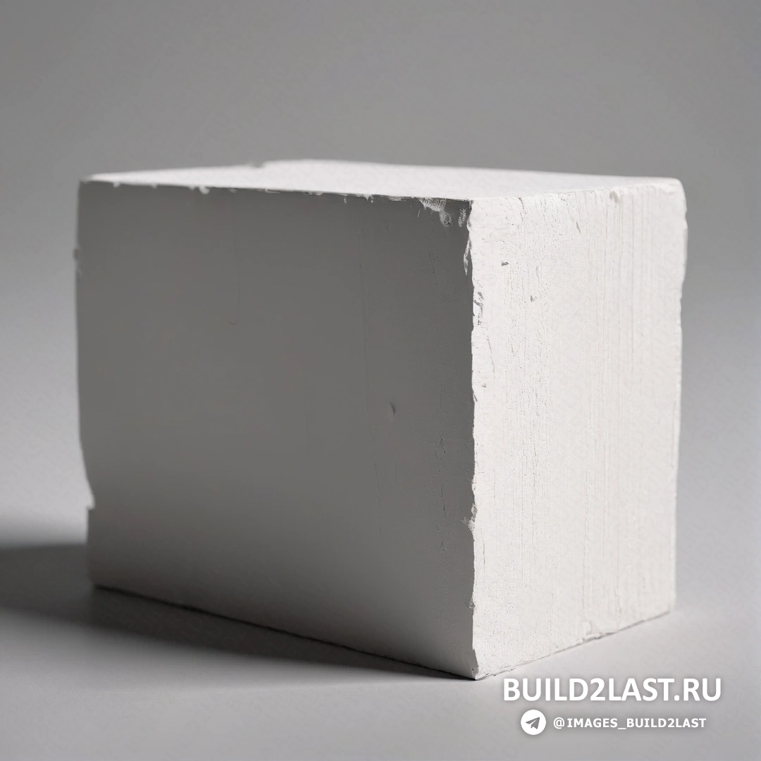 Постминимализм - абстрактная скульптура. Белый бетонный брусок на белой поверхности с тенью на земле под ним и серым фоном