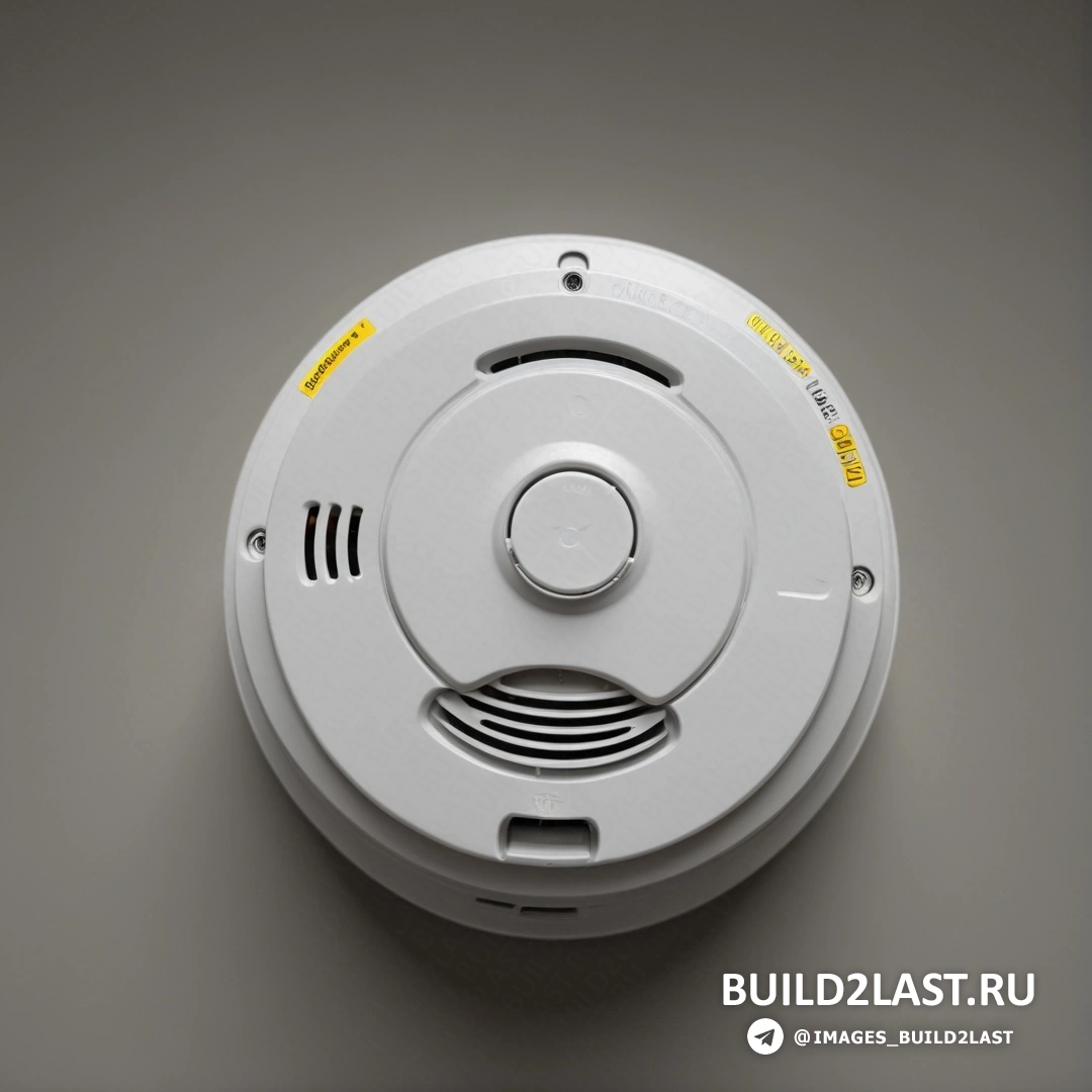 Фотореализм — цифровая визуализация. Белый дымовой извещатель на серой поверхности с желтой полосой вокруг него