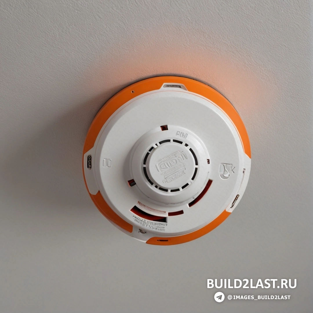 Les automatistes - стоковая фотография. Бело-оранжевый дымовой извещатель на стене со светом сбоку и белой стеной за ним