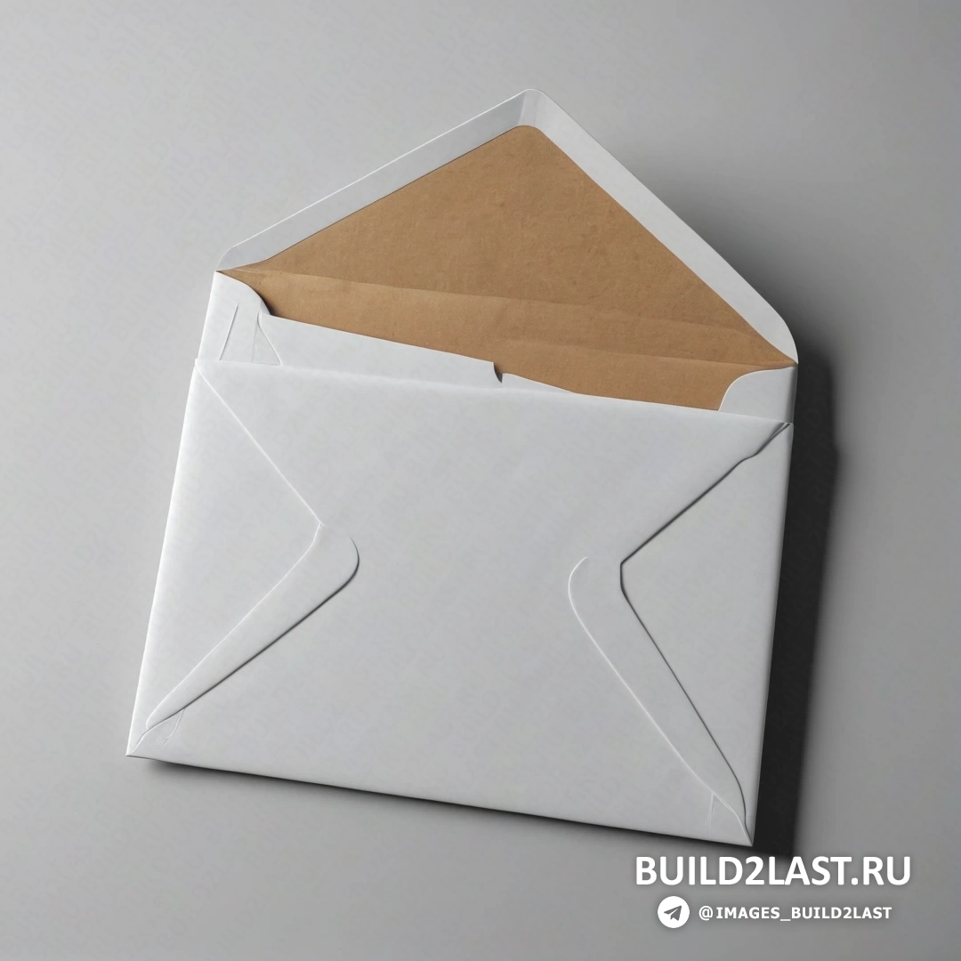 Постминимализм - 3D-рендер. Белый конверт с коричневой бумагой внутри на серой поверхности