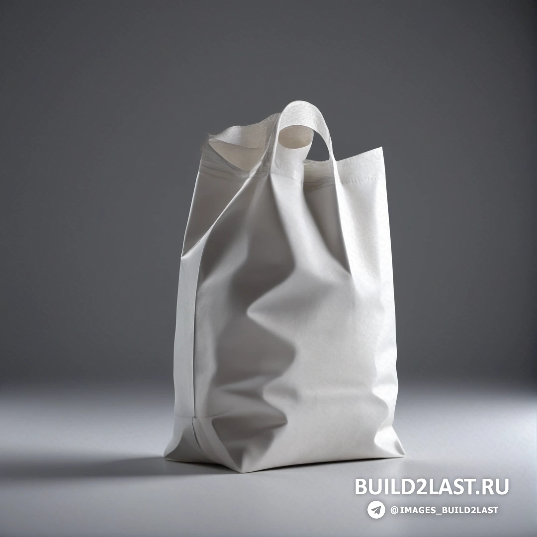 Пластика - 3D-рендеринг. Белый мешок на столе рядом со стеной из окон и серым фоном