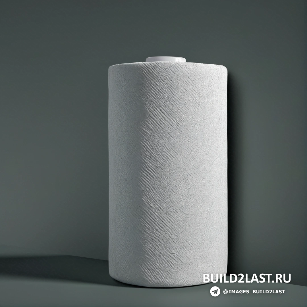 Постминимализм - сверхтонкая детальная живопись. Белый рулон туалетной бумаги на серой поверхности с тенью на стене позади него
