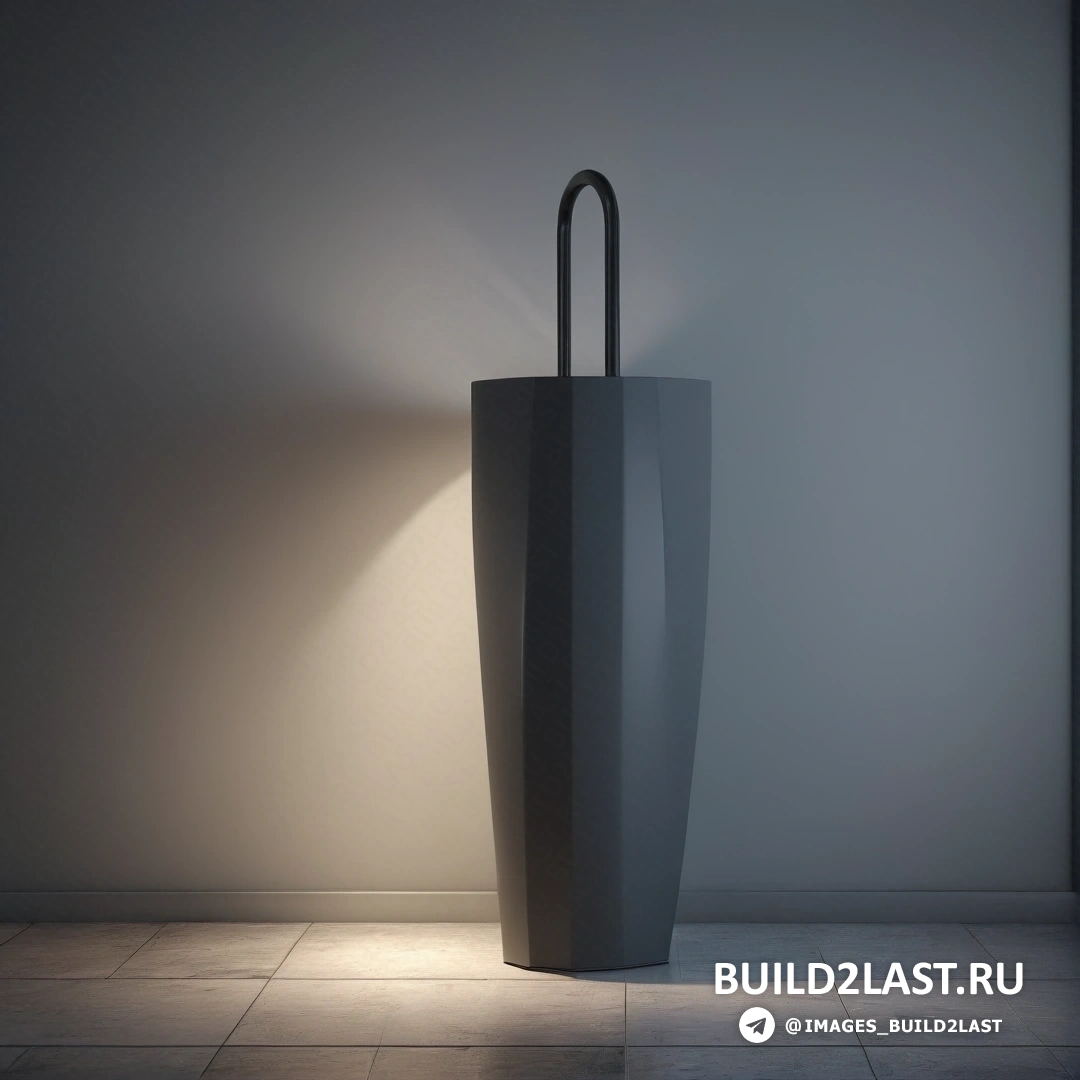 Свет и пространство - 3D-рендер. Большая белая ваза с ручкой на стене со светильником на ней и лампой на полу