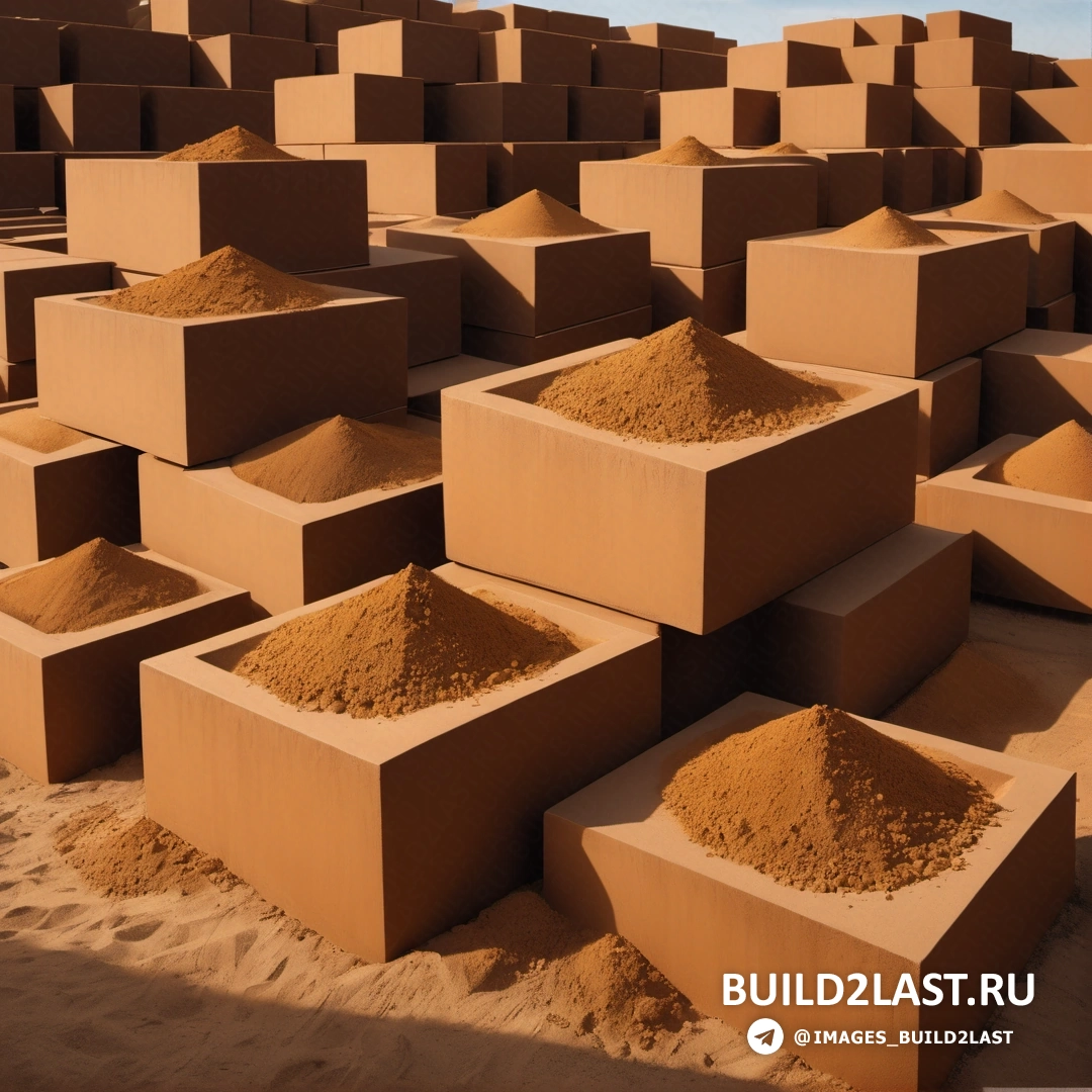 Build2Last: лэнд-арт - абстрактная скульптура. большая несколько песчаных кирпичей с кучей песка посередине и фоном неба