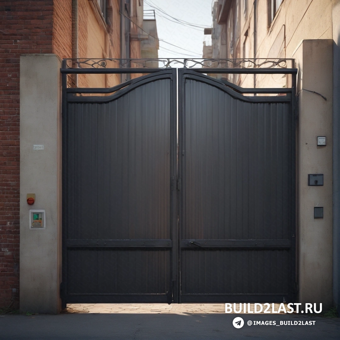 Гиперреализм - детальная матовая живопись. Большие ворота с кирпичным зданием на заднем плане