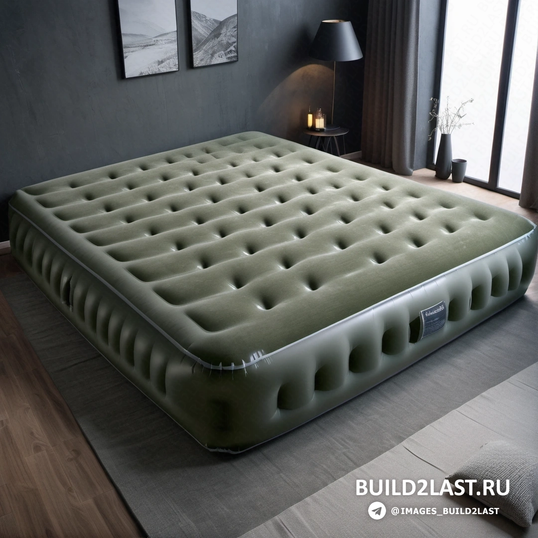 Super Flat - 3D рендер. Большой матрас лежит на ковровом полу в комнате с большим окном и лампой.