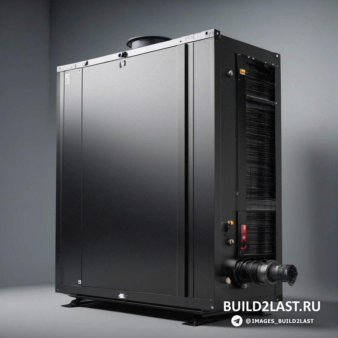 Art informel - компьютерная визуализация. Большой металлический ящик с черным верхом и красным светом наверху сбоку