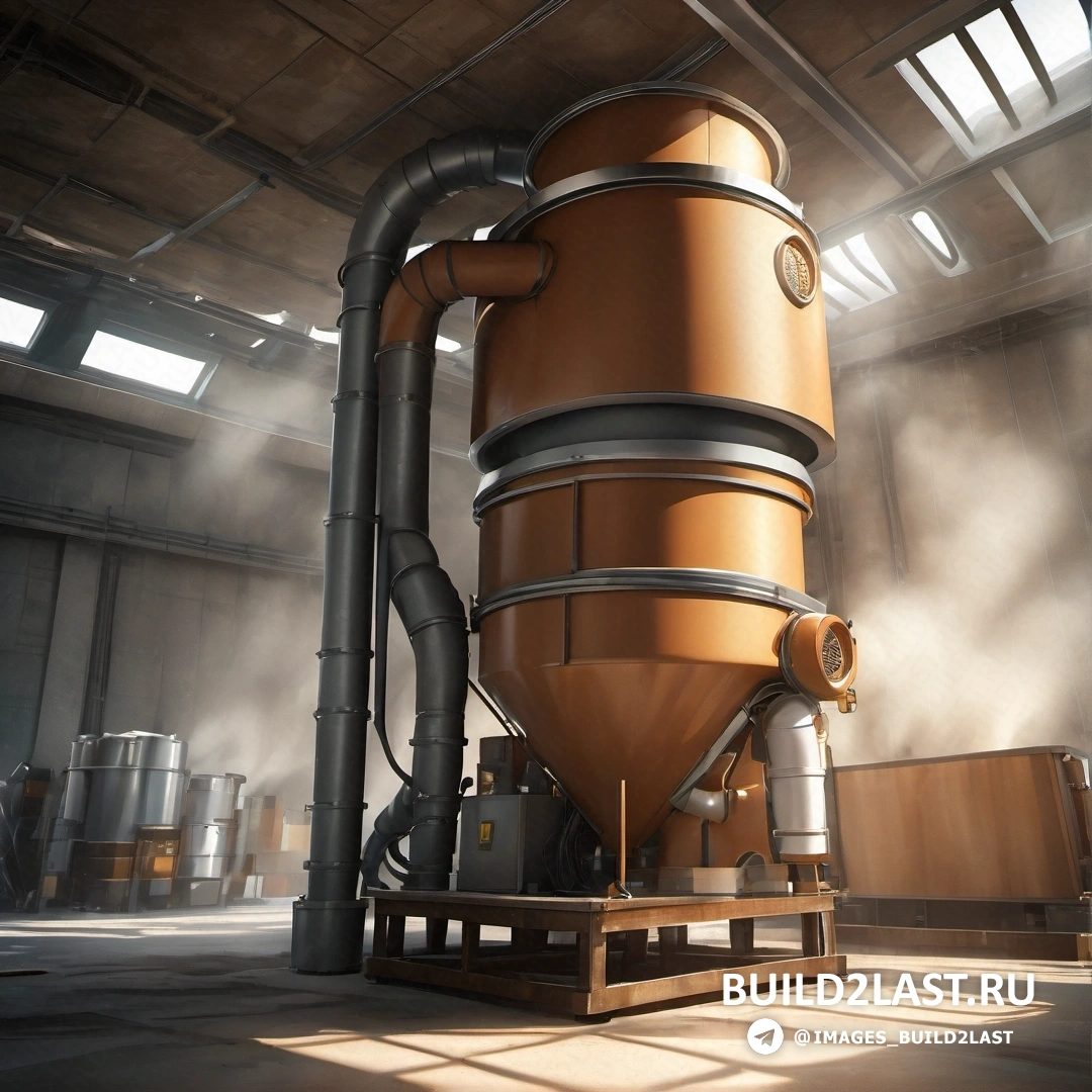Фотореализм - рендер Ambient occlusion. Большой промышленный паровой котел на складе с потолочным окном над ним и паром, идущим из труб.