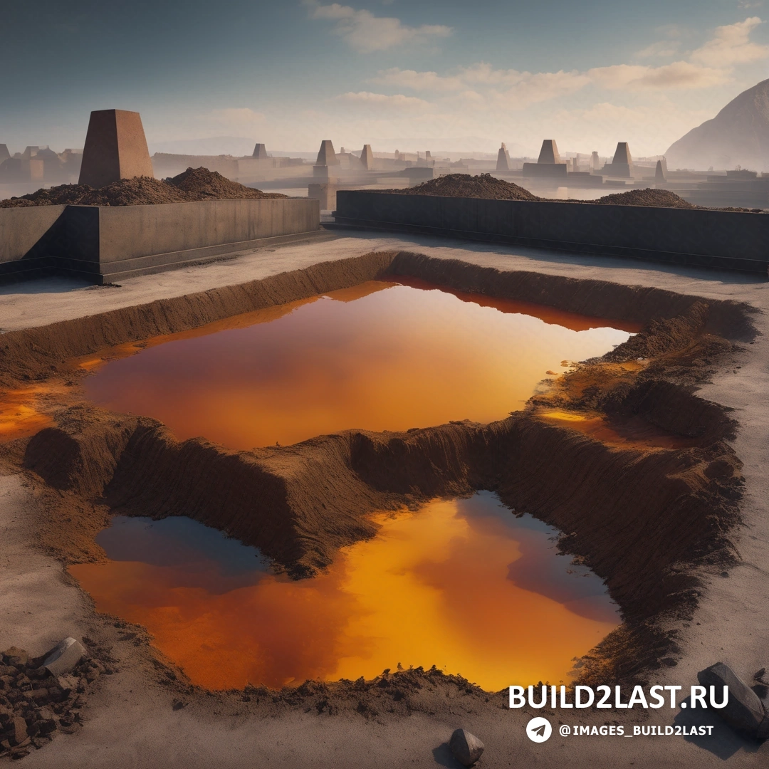 Build2Last: лэнд-арт - детальная матовая живопись. карьер с водой, окруженный пустынным пейзажем
