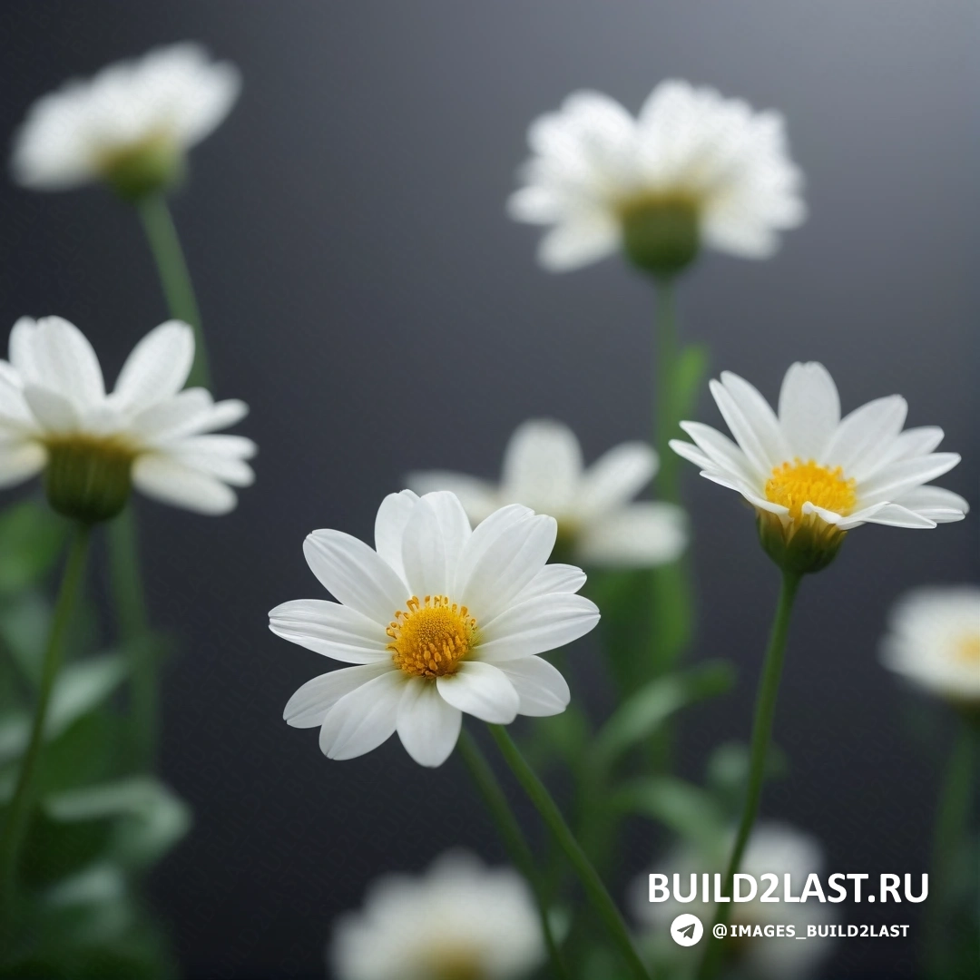 Художественная фотография - рендеринг с окклюзией окружающего пространства. Букет белых цветов с желтыми серединками на черном фоне