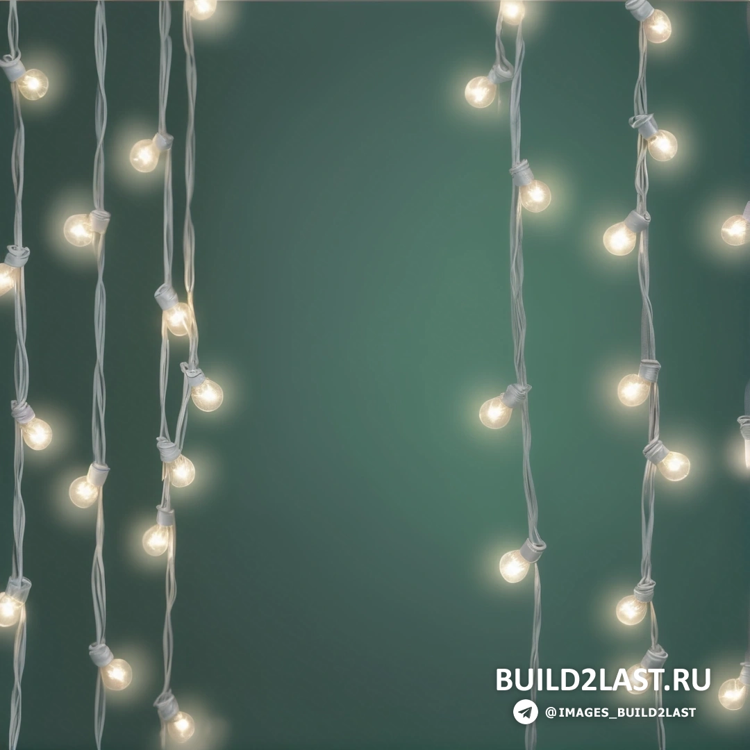 Свет и пространство - 3D рендер. Цепочка огней, свисающая с зеленой стены