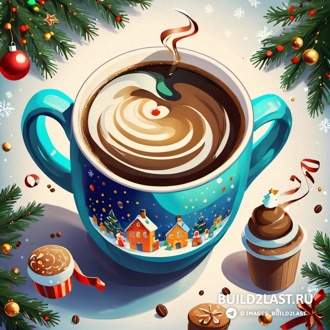 чашка горячего шоколада и рождественские украшения