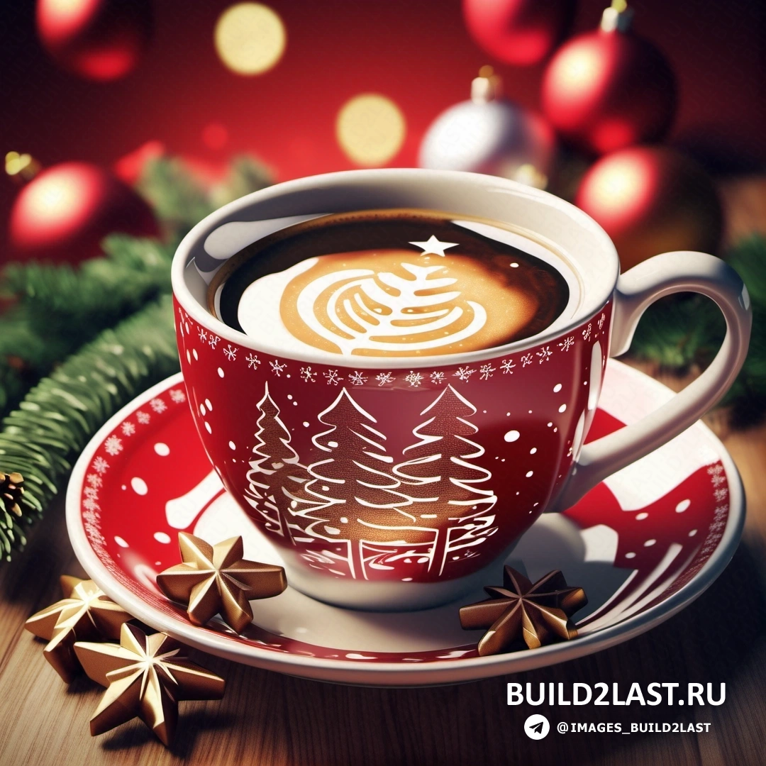 чашка кофе с рождественской елкой