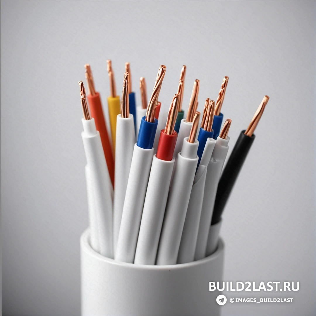 Шок-арт - 3D-рендер. Чашка, наполненная множеством разноцветных проводов в держателе на столешнице с белым фоном