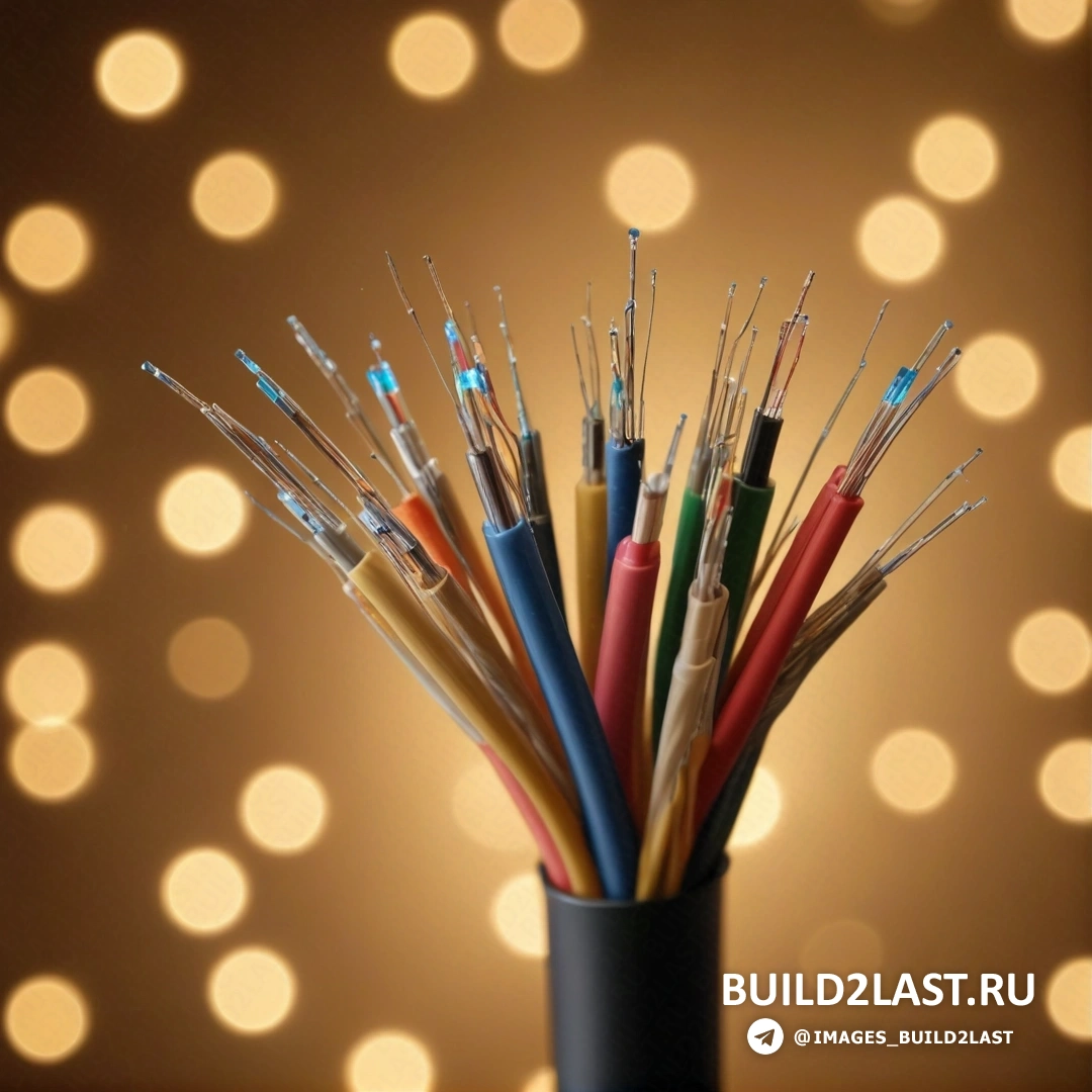 Объективная абстракция - стоковая фотография. Черная ваза, наполненная множеством разноцветных проводов и проводов в ее центральной части на столе