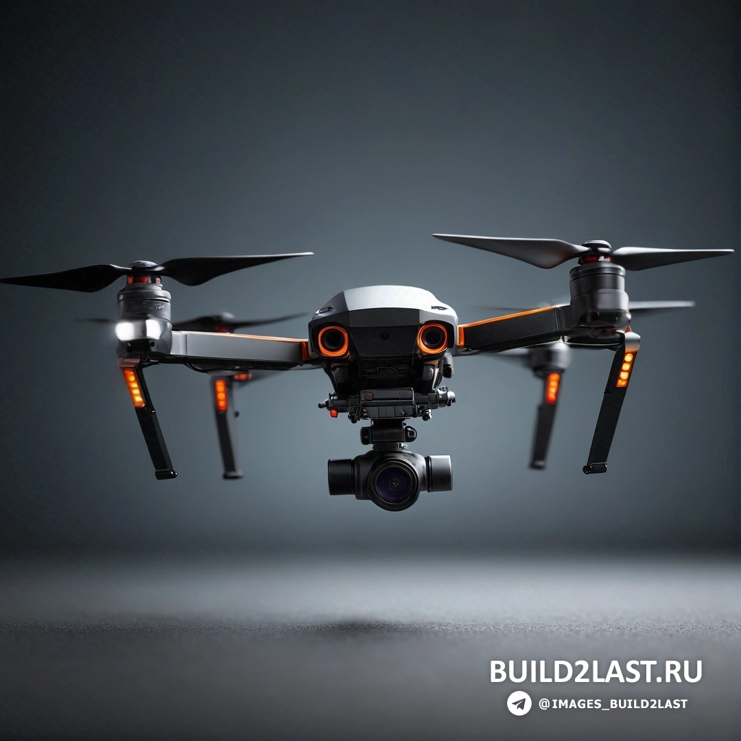 Прецизионизм - 3D-рендеринг. Черно-белое фото летящей в воздухе камеры с камерой, прикрепленной к ее передней части
