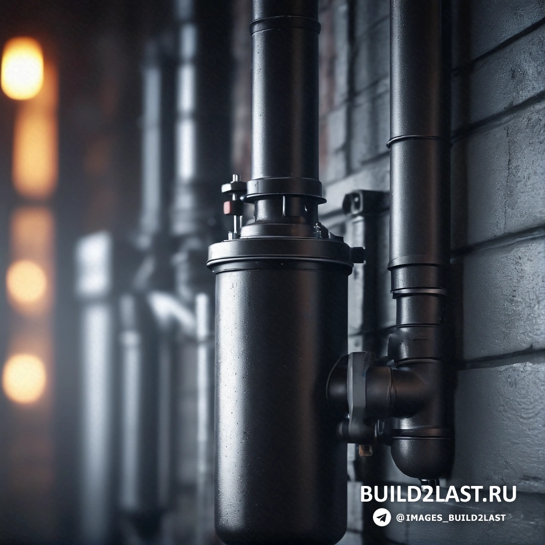 Фотореализм - рендер с окклюзией окружающего пространства. Черно-белое фото труб и огней на стене и кирпичной стене