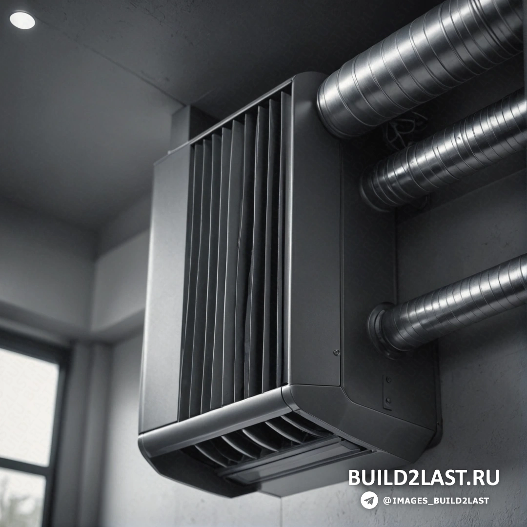 Экологическое искусство - визуализация с окклюзией окружающего света. Черно-белое фото воздуховодной системы в комнате с окном