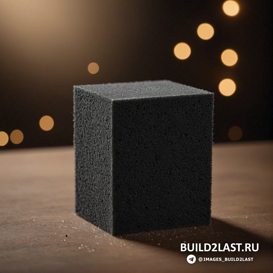 Бетонное искусство - 3D-рендер. Черный блок бетона на столе с огнями на заднем плане