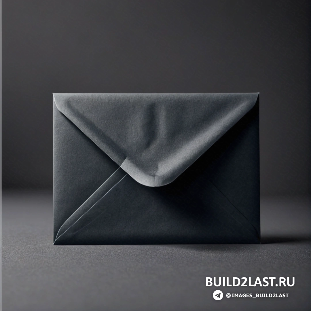 Постминимализм - 3D-рендер. Черный конверт с белой бумагой, торчащей из его бока, на сером фоне