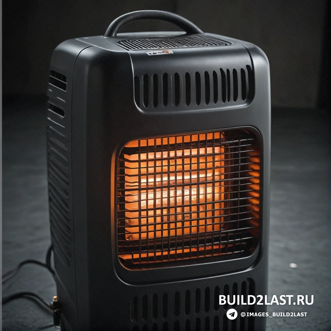 Фотореализм - компьютерная визуализация. Черный обогреватель на столе рядом с настенным обогревателем с подсветкой