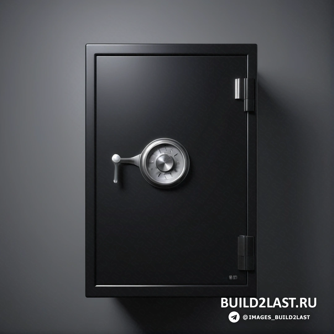 Частный пресс - цифровая визуализация. Черный сейф с замком на стене в комнате с серой стеной