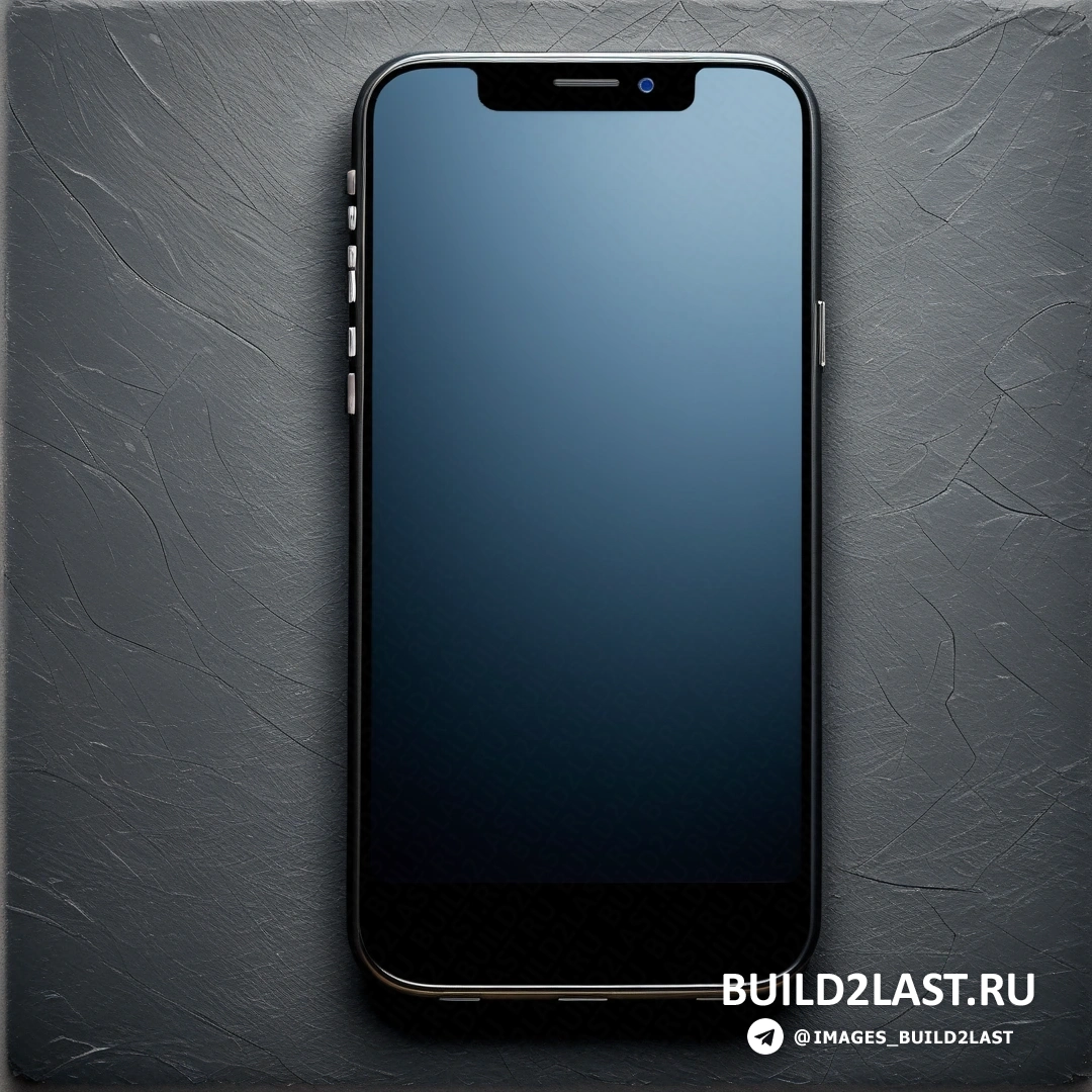 Минимализм - 3D рендер. Черный сотовый телефон на серой поверхности на черном фоне