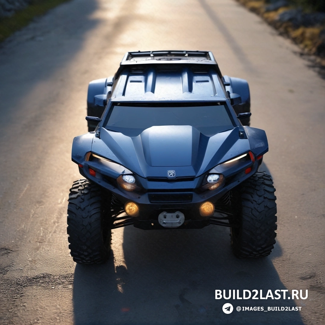 Кобра - 3D рендер. Четырехколесный автомобиль припаркован на дороге в солнечном свете