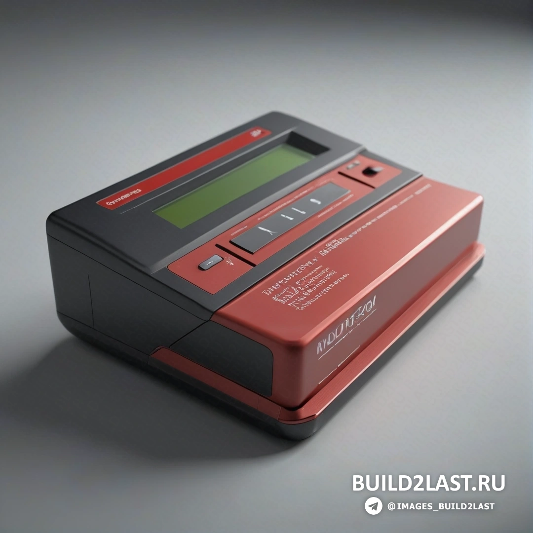 Les automatistes - компьютерная визуализация. Цифровое устройство с часами на передней части экрана и красным корпусом сзади