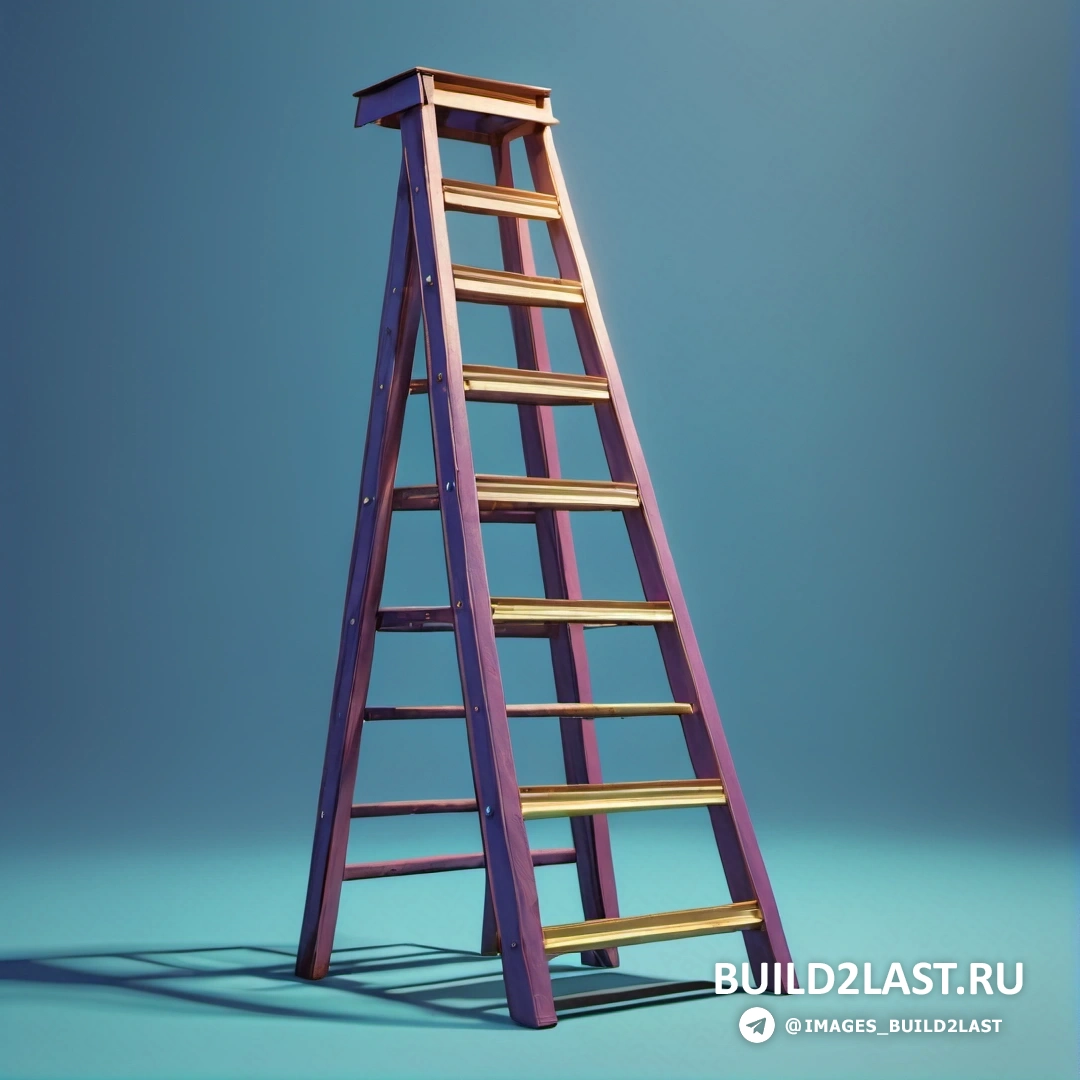 Институциональная критика - 3D рендер. Деревянная лестница на синем фоне.