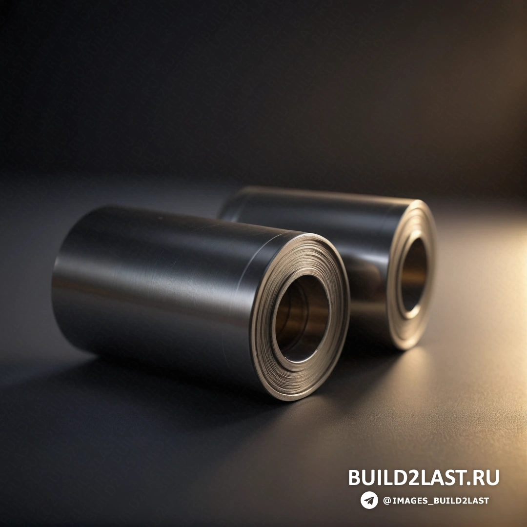 Фотореализм - 3D-рендеринг. Два рулона алюминиевой фольги на столе с падающим на них светом и черным фоном