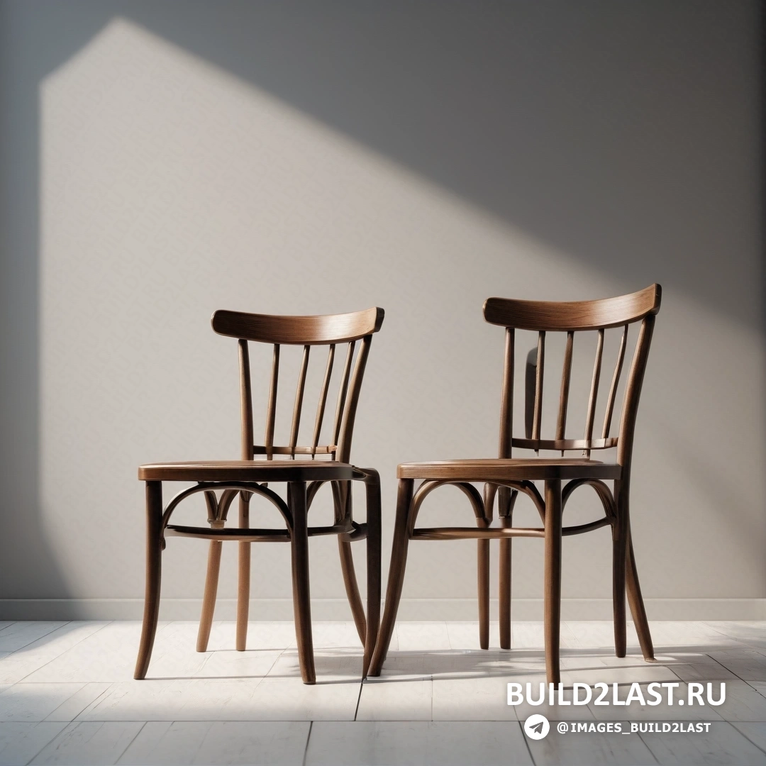 Движение искусств и ремесел - 3D-рендер. Два стула рядом в комнате с белой стеной и окном, через которое проникает свет