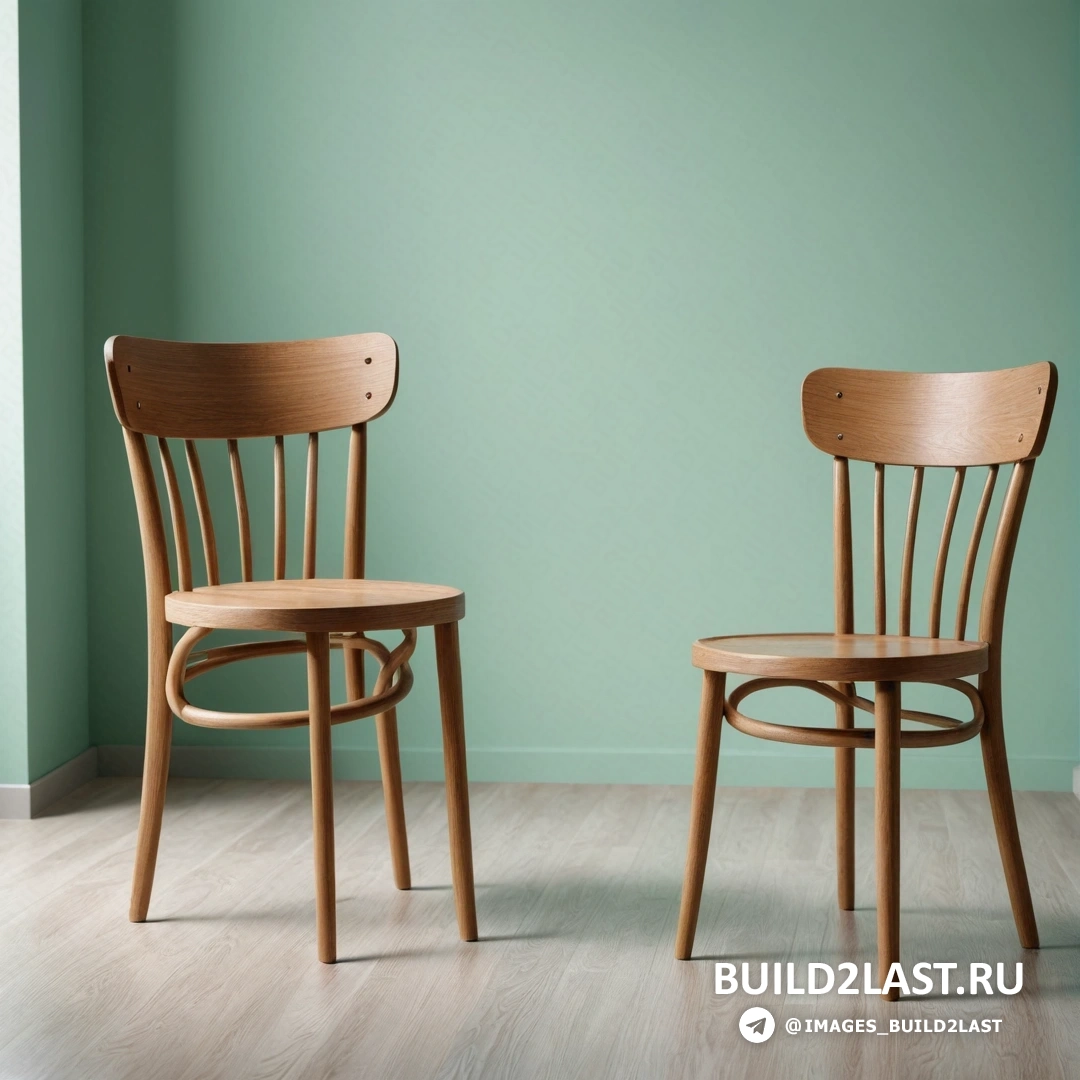 Минимализм - 3D-рендер. Два стула в комнате с зеленой стеной и деревянным полом и белым полом