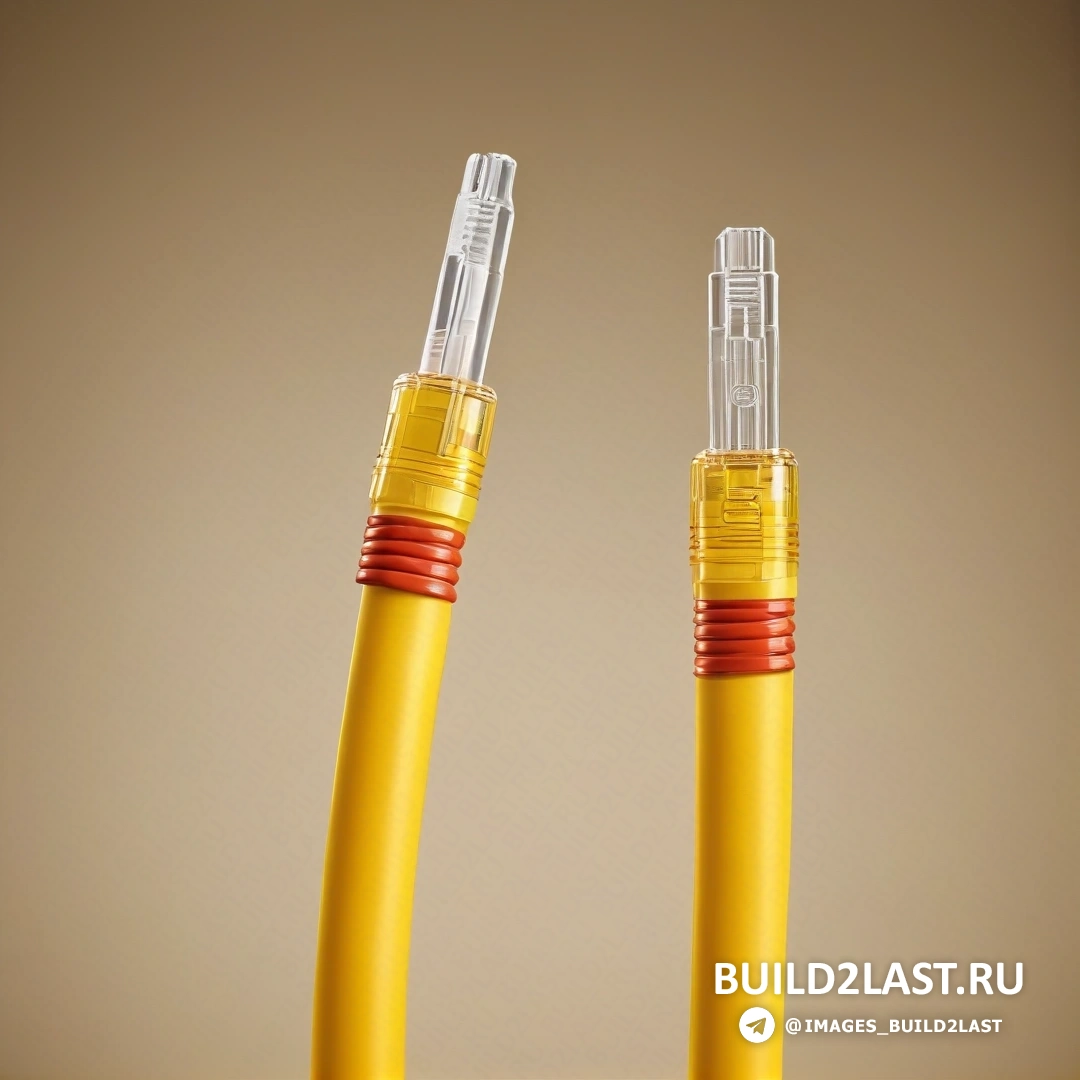 Shock art - 3D-рендер. Два желтых кабеля с красными концами на столешнице с коричневым фоном