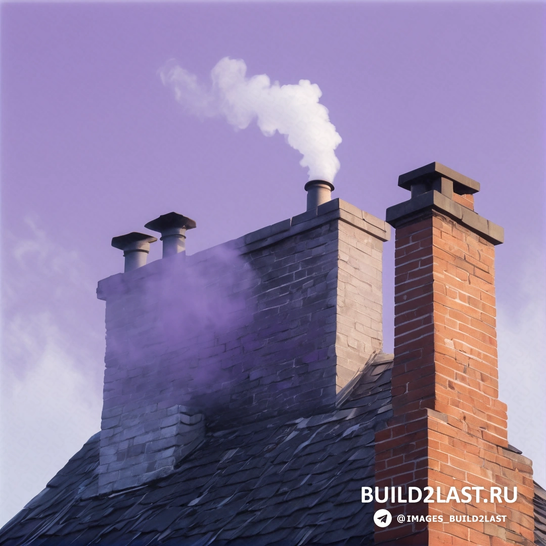 Экологическое искусство - матовая живопись. Дым выходит из труб кирпичного здания на фоне фиолетового неба.