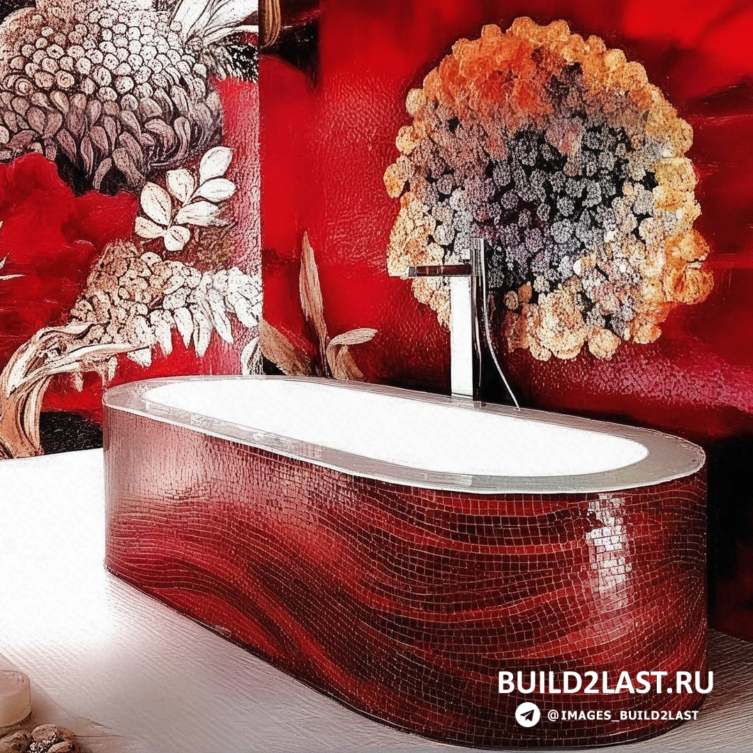 Роскошный дизайн ванной с золотой мозаикой Элегантный интерьер ванной с мозаикой в золотых тонах, подчеркнутый зеркальными поверхностями