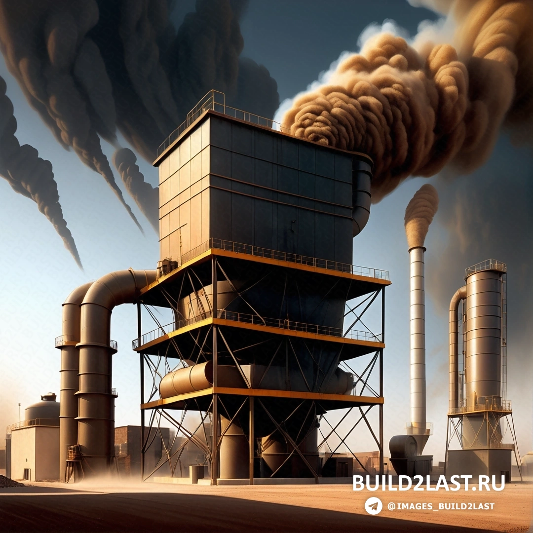 Экологическое искусство - детальная матовая живопись. Завод с дымом, валящим из труб и труб.